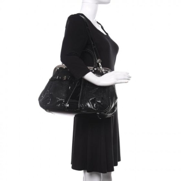 SOLD***Authentic VERSACE Embossed Frame Leather Satchel Black - Picture 3 of 15